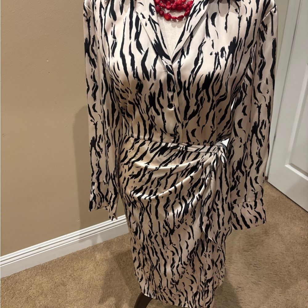 DREW Cream Dress with Black Brushstroke Print